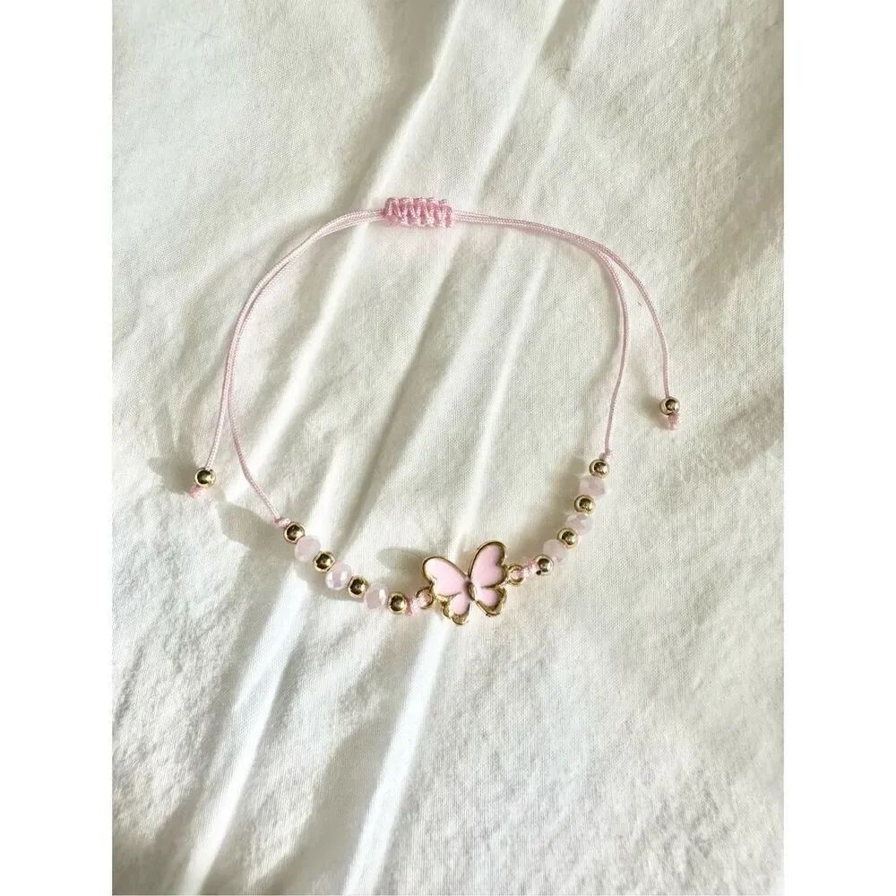 Light Pink butterfly beaded friendship bracelet